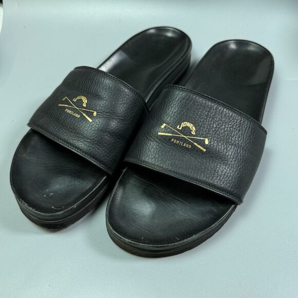 Jones Golf x BUSCEMI Slide Black Leather Italy Sandals 12 US Portland Limited - Picture 1 of 8